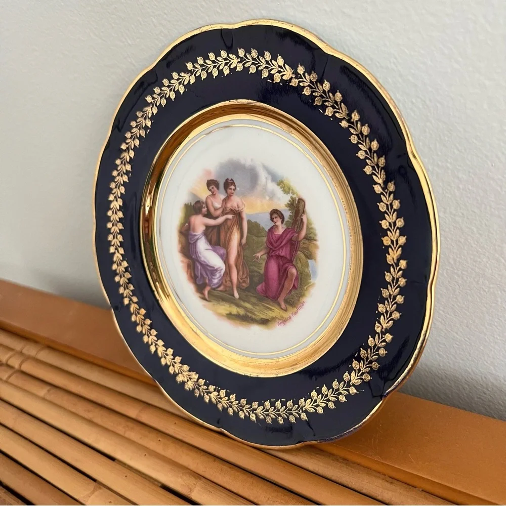 SOLD VINTAGE Cobalt Blue Gold Trim Collector Plate Art Angelica Kauffman - Picture 11 of 15